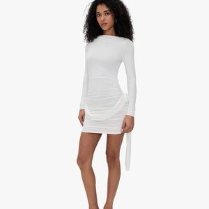 Lioness White Long-Sleeve Ruched Mini Dress